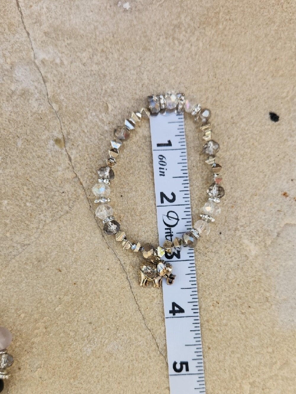 Beaded Elephant Charm Bracelet Set Rhinestone Spacers Silver Neutral Tones - Picture 11 of 12